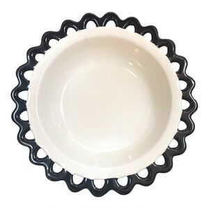 Black & White Decorative Serving Bowl 8” Wide Black Scalloped Rim Chloe & Pascal